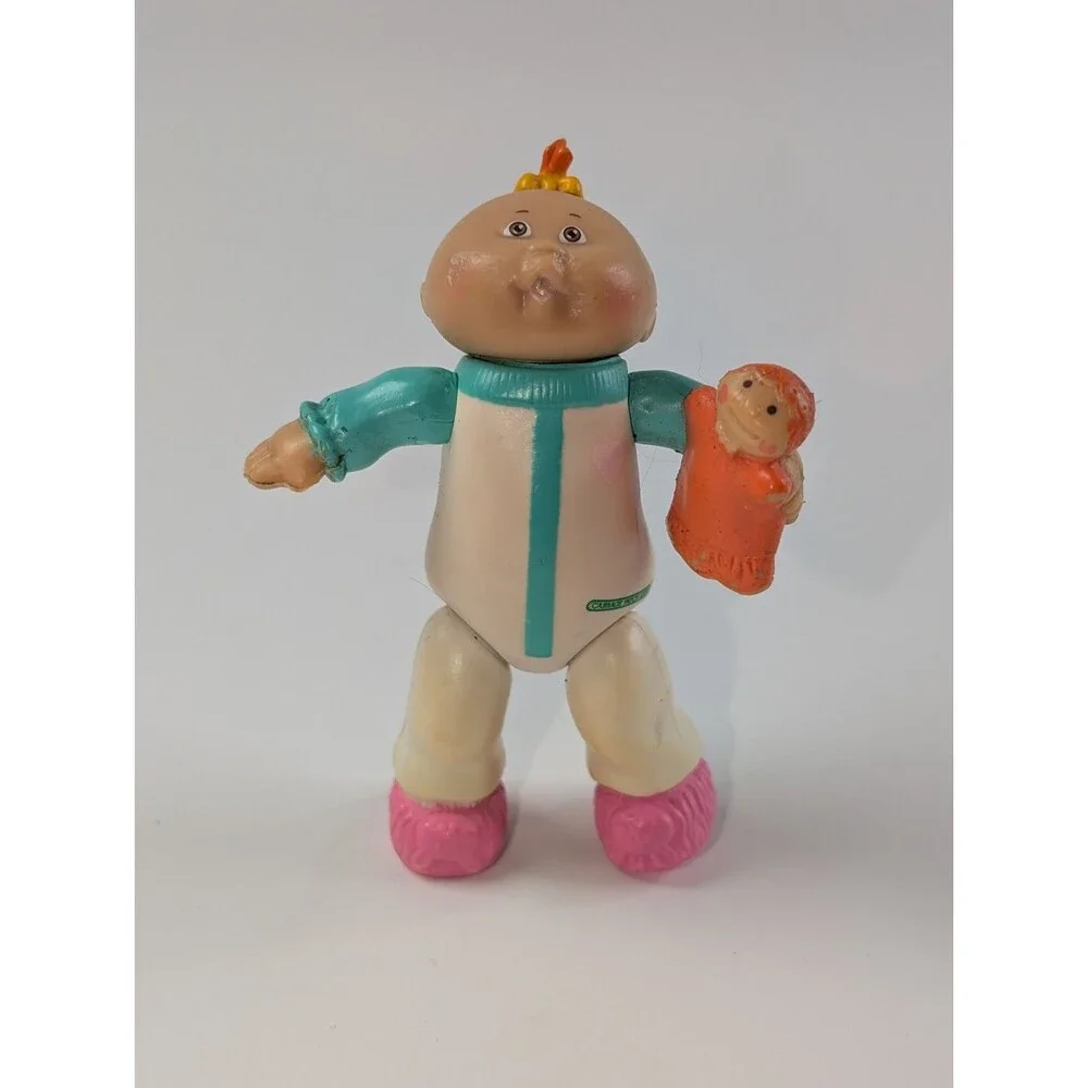 Vintage Cabbage Patch Kids PVC Figures Lot of 2 Baby Dolls w Mini Dolls 1980s